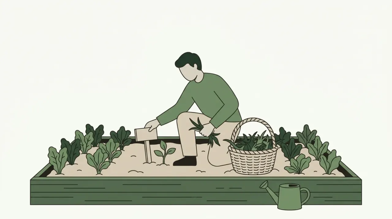 밭의 잡초는 그냥 뽑아 바구니에 담고, 잘못 심은 모종만 이름표를 꽂아 기록하는 정원사