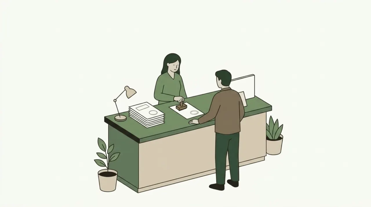 날짜 도장이 하나뿐인 접수대에서 고쳐 온 서류에도 처음 접수일 도장을 그대로 찍는 직원