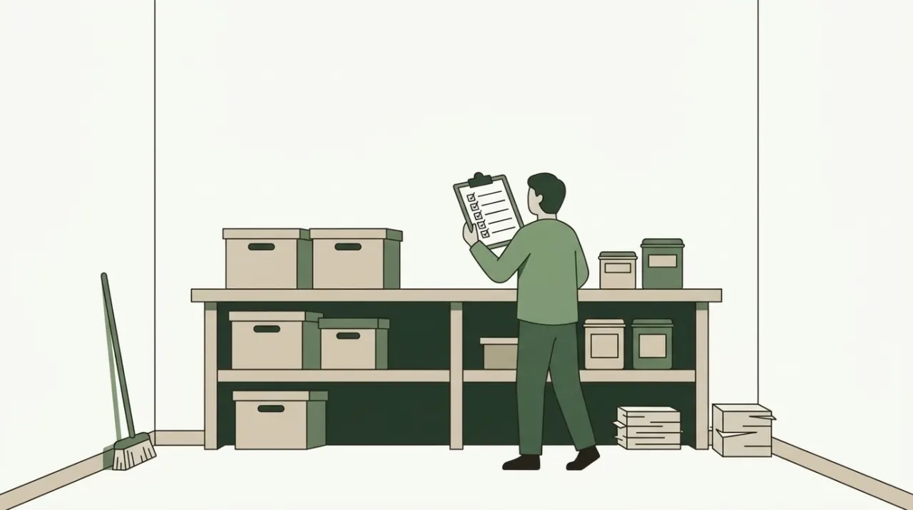 빈칸 없이 꽉 채운 짐 목록을 들고 섰는데 목록에 없던 상자도 선반에 그대로 남아 있는 창고